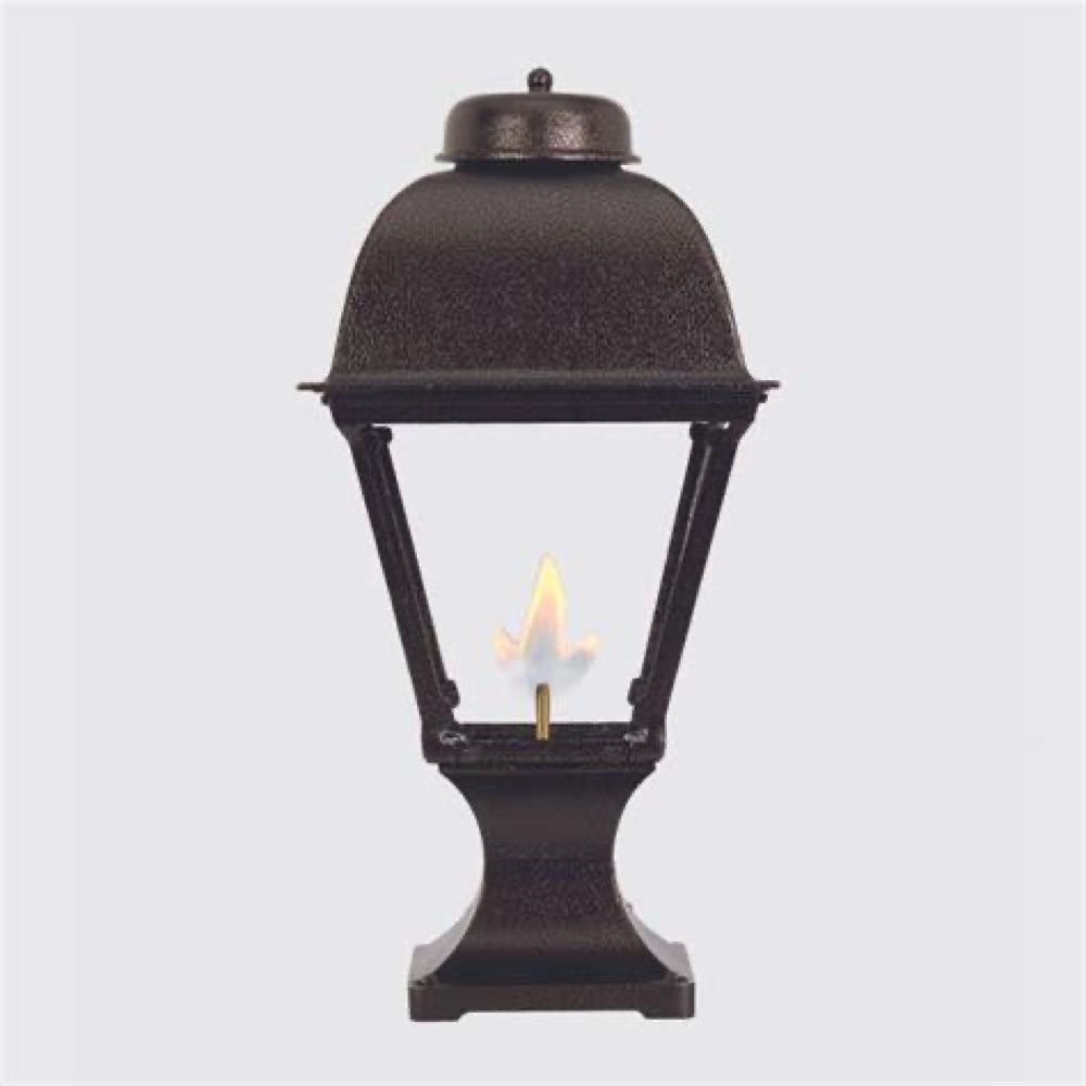 American Gas Lamp Works Cavalier copper lamp on a brick wall — view 4