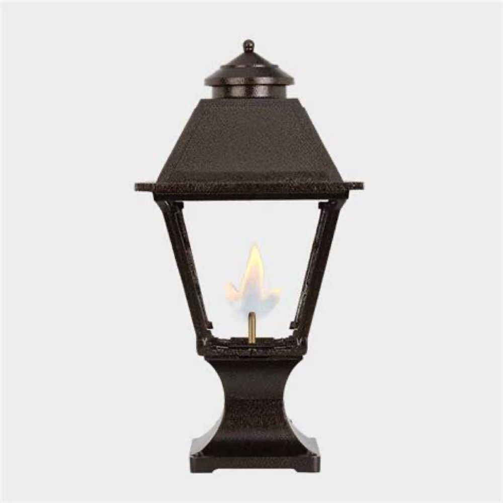 American Gas Lamp Works Cavalier copper lamp on a brick wall — view 6