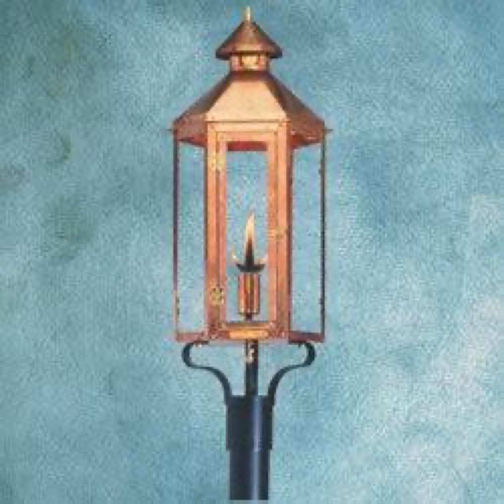 Legendary Lighting Apollo copper gas lantern on a stone wall — view 8