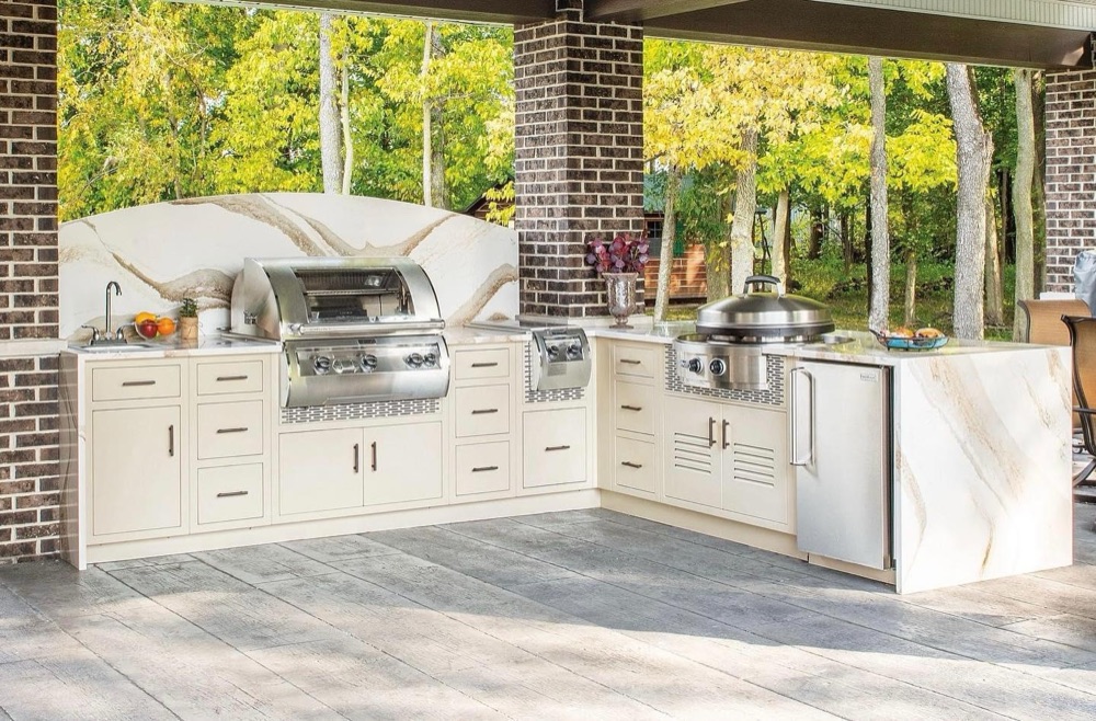 Fire Magic Echelon built-in gas grill in a custom outdoor kitchen — view 2
