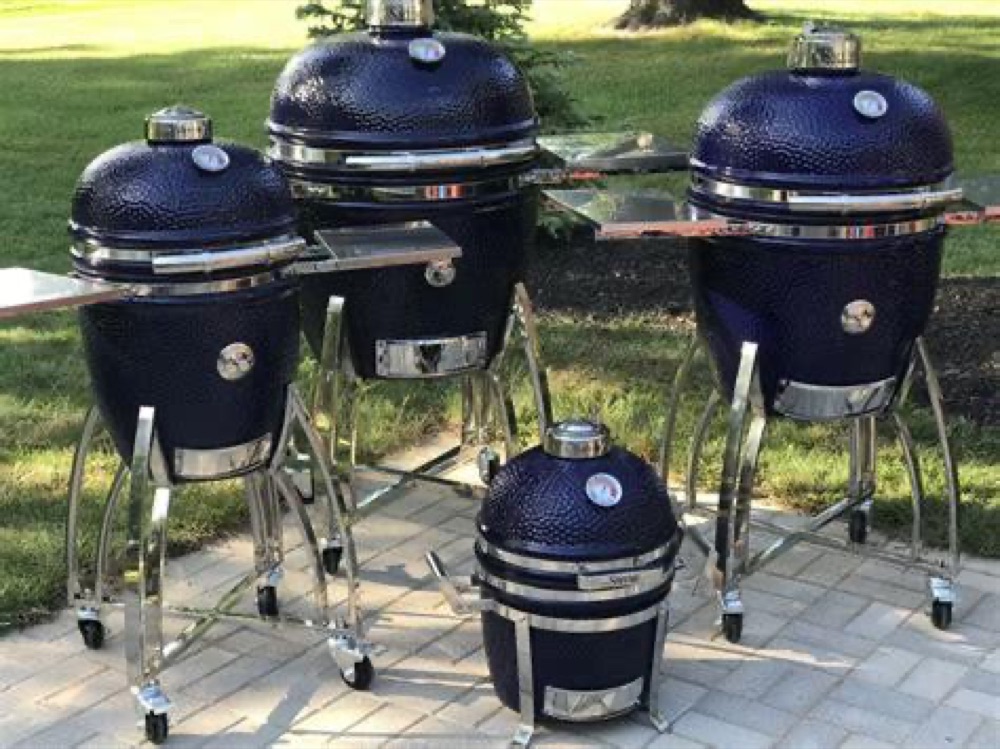 Saffire ceramic kamado grill in a custom outdoor kitchen island — view 2