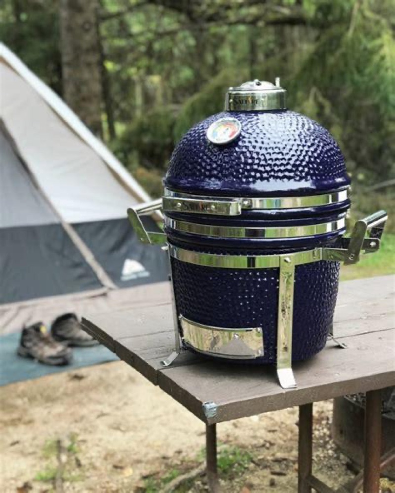Saffire kamado used for cooking pizza outdoors
