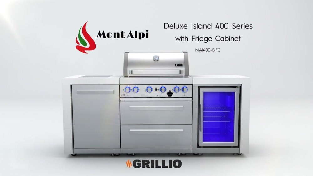 Mont Alpi outdoor refrigerator cabinet with deluxe island