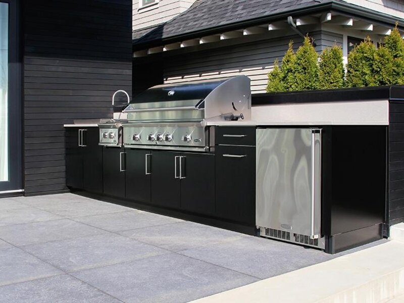 Danver / Brown Jordan stainless outdoor kitchen island with built-in grill