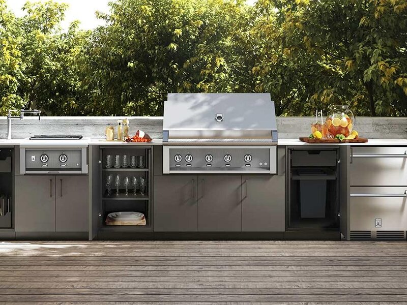 Isokern modular masonry outdoor kitchen with built-in grill
