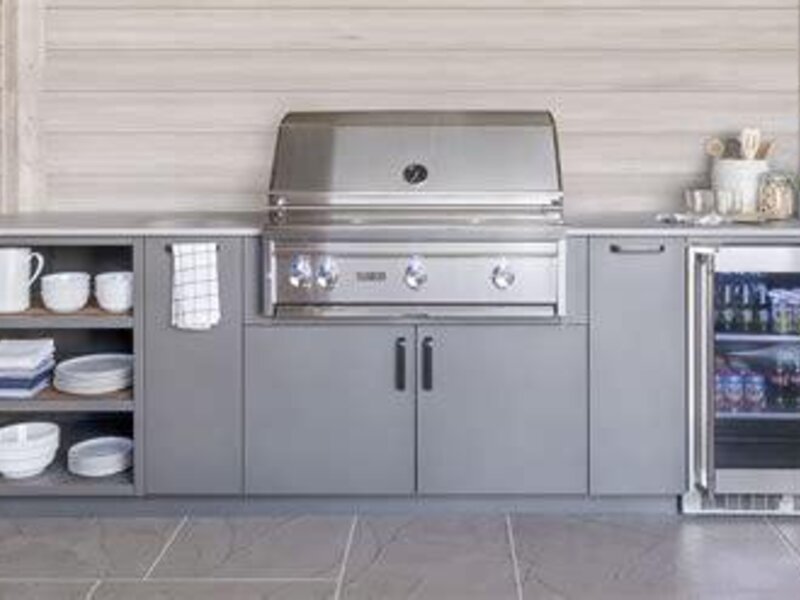 Urban Bonfire custom outdoor kitchen island with bar seating — view 3
