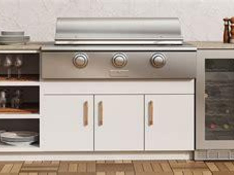 Urban Bonfire custom outdoor kitchen island with bar seating