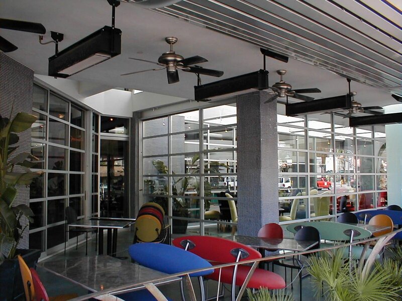 SunPak commercial infrared gas patio heater under a covered patio — view 3