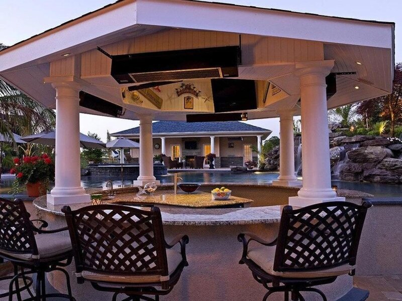 SunPak commercial infrared gas patio heater under a covered patio — view 4