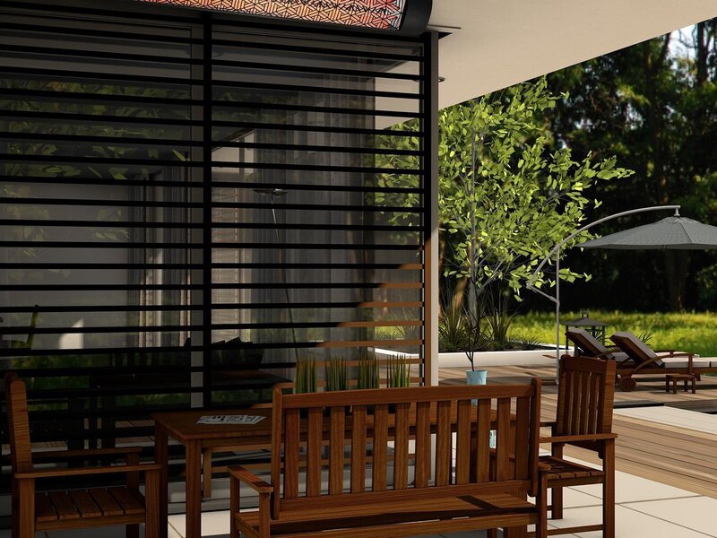 Eurofase electric infrared heaters over a poolside patio — view 2