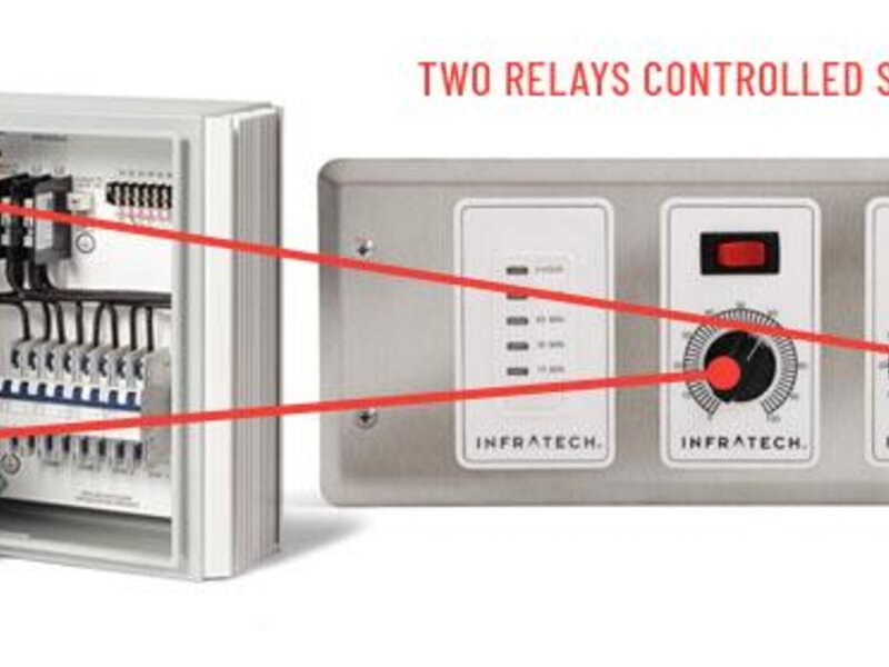 Infratech infrared heaters glowing on a covered outdoor kitchen ceiling — view 3